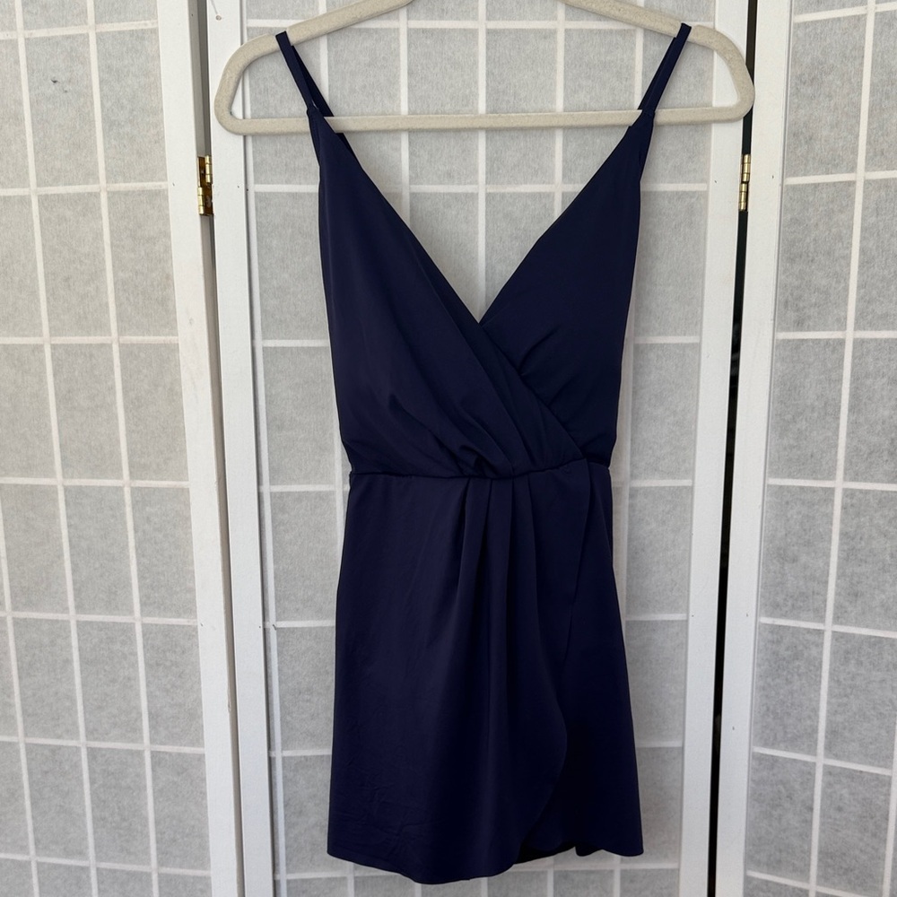 NWT Anne Cole Navy Swim Dress Skirted Bottom Size 14